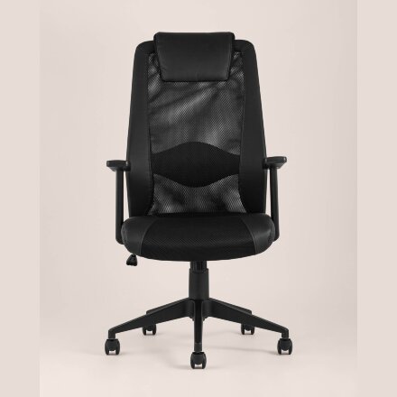 Компьютерное кресло TopChairs TopChairs Studio офисное черное в обивке из экокожи и текстиля с сеткой, механизм качания Top Gu 