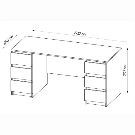 Стол письменный двухтумбовый, с шестью ящиками КАСТОР 
