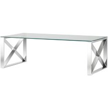 Журнальный стол Stool Group 120*60 КРОСС серебро каркас нержавеющая сталь столешница закаленное стекло