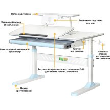 Детский стол Ergokids TH-320 Green  арт.TH-320 W/Z  - столешница белая / накладки на ножках светло голубые  одна коробка