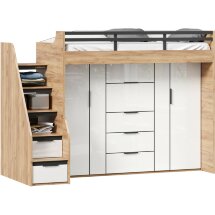 Урбан Кровать-чердак, шкаф для одежды, шкаф для белья, шкаф комбинированный (правая Дуб Золотой/Белый)