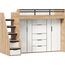 Урбан Кровать-чердак, шкаф для одежды, шкаф для белья, шкаф комбинированный (правая Дуб Золотой/Белый)