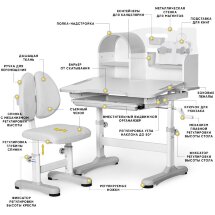 Комплект мебели  столик   стульчик  Ergokids Fresco XL grey  арт. BD-33 G  - столешница белая / накладки на ножках серые  коробок-1шт.