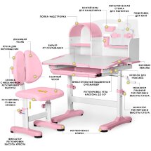 Комплект мебели  столик   стульчик  Ergokids Fresco XL pink  арт. BD-33 PN  - столешница белая / накладки на ножках розовые  коробок-1шт.