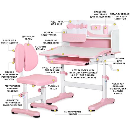 Комплект мебели  столик   стульчик  Ergokids Fresco pink  арт. BD-31 PN  - столешница белая / накладки на ножках розовые  коробок-1шт. 