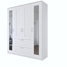 Шкаф для одежды четырехстворчатый, с двумя выдвижными ящиками и двумя зеркалами СИРИУС